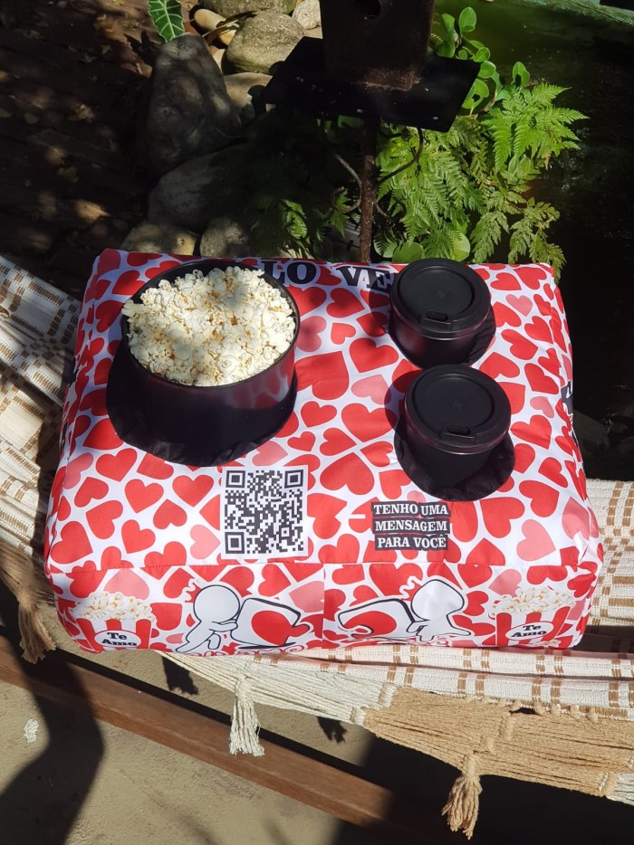 Almofada pipoca personalizada QR Code mensagens, fotos, nome