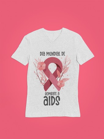 Camiseta Branca Gola V Campanha Contra Aids Poliéster