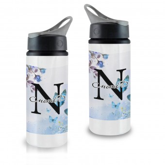 Garrafinha Squeeze Térmica Premium Branca Personalizada - Floral Azul com  Inicial e Nome