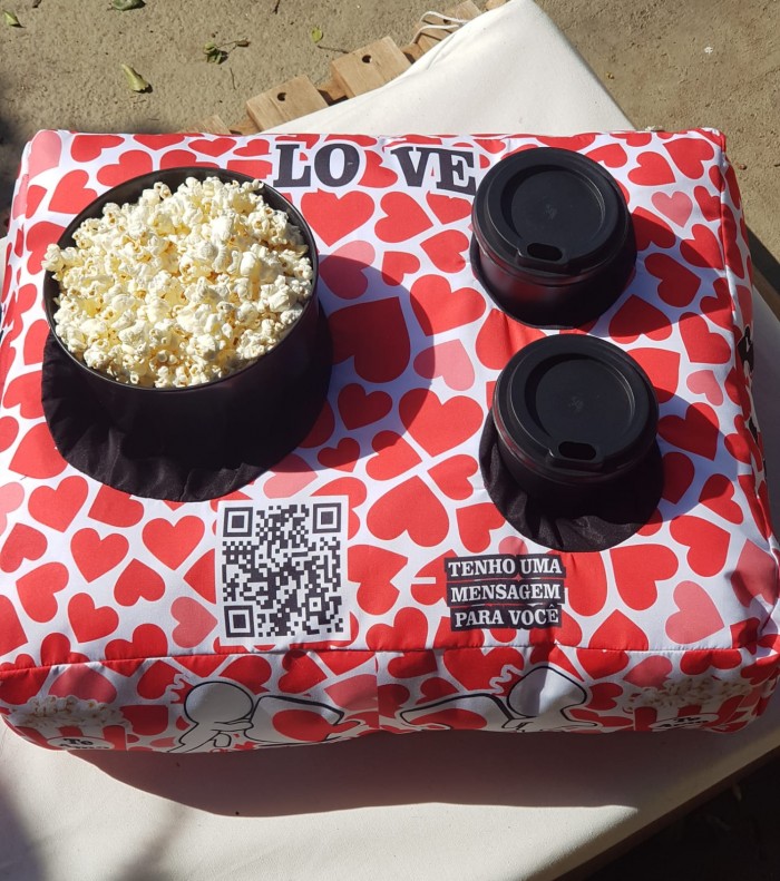 Almofada pipoca personalizada QR Code mensagens, fotos, nome