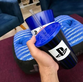 Almofada Playstation Kit Pipoca Balde + Copos Presente Gamer