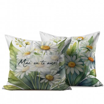  Almofada 40x40 Personalizada - Floral - Margaridas - Mae, eu te amo!