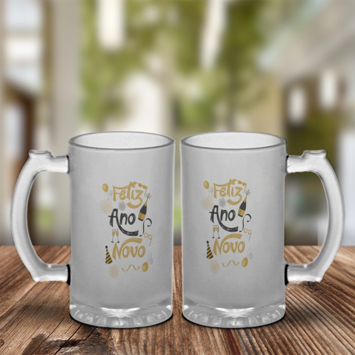 Caneca Chopp Cerveja Ano Novo Vidro Jateado