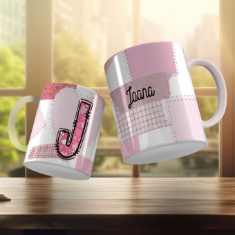 Caneca Inicial e Nome Alfabeto Retalhos -todas as Letras